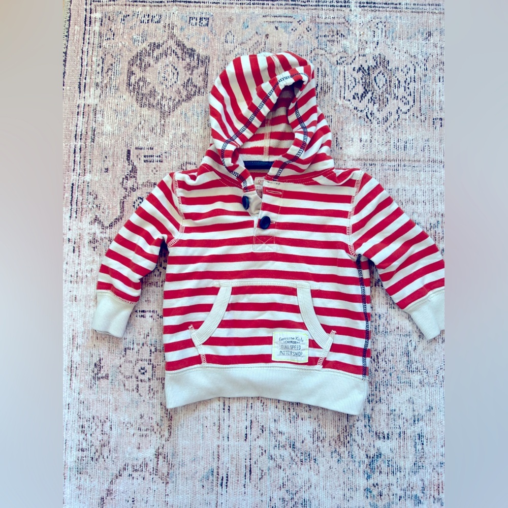 OshKosh B'gosh Red and White Striped Kids Hoodie - Picture 1 of 3